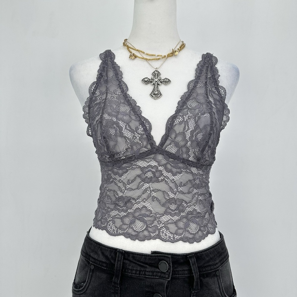 Fleur't With Me Women's Lace Bralette Cami XS/S Gray‎ Whimsygoth Dark Fairy Goth